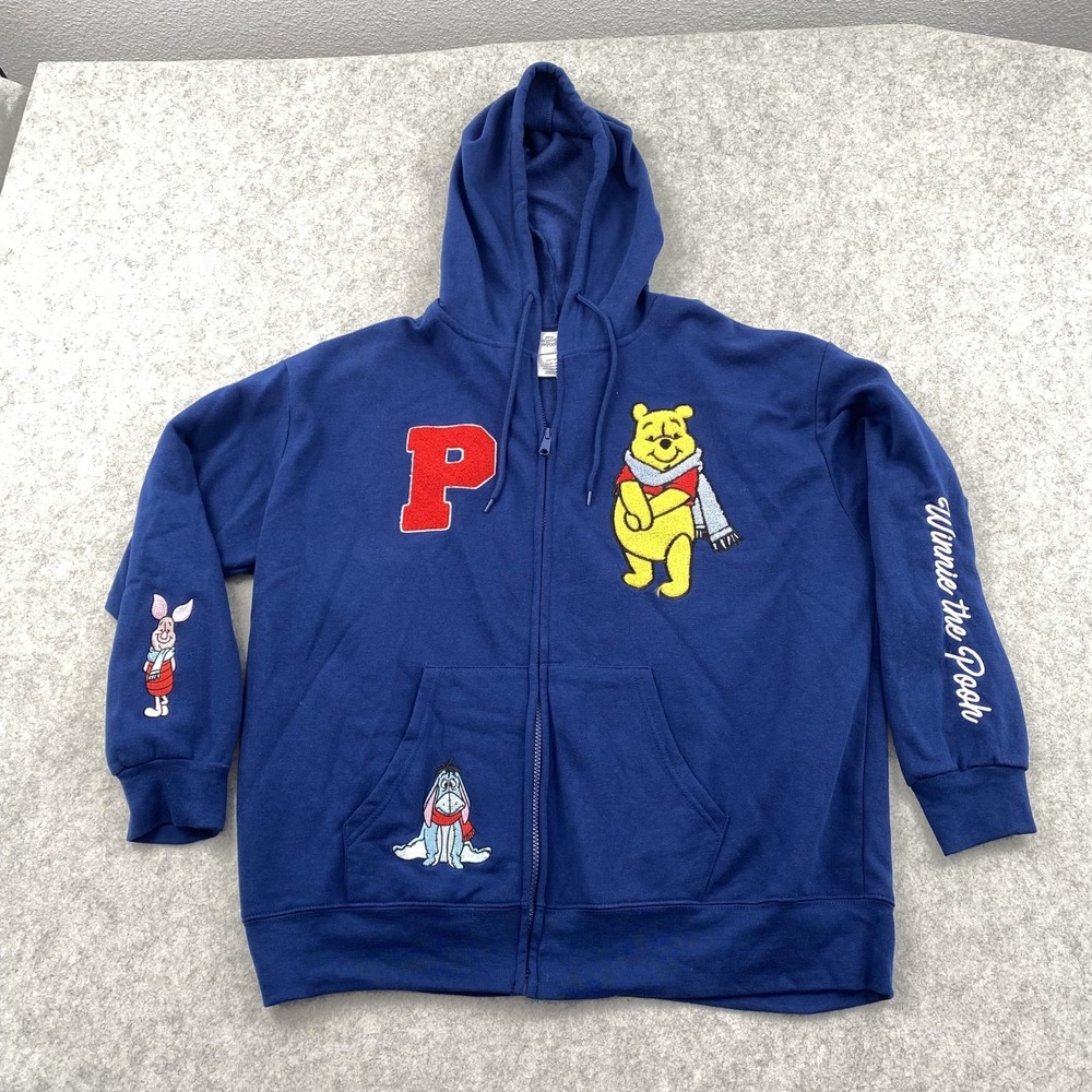 Disney Winnie The Pooh Hoodie Mens 2XL Full Zip Fleece Graphic Piglet Eeyore